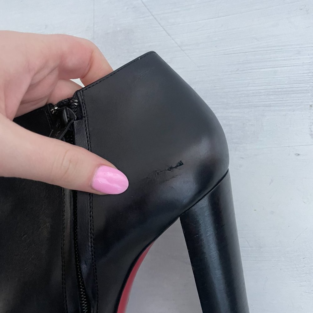 ❌SOLD❌Christian Louboutin Black Leather Booties Chunky Block High Heels Ankle - Picture 9 of 9